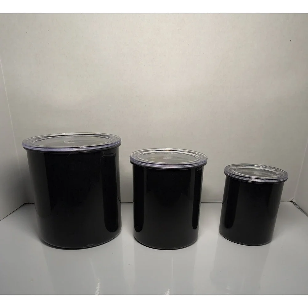 Canister Set Black Metal W Air Tight Acrylic Lid Kitchen Bathroom Office Storage